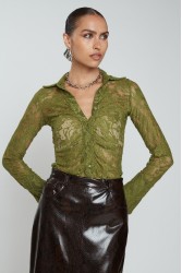 MIX AND MATCH Ellora Lace Shirt Olive Πράσινο  Δαντελένιο Πουκάμισο